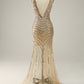 Sparkly Golden Backless Beaded Long Prom Dress with Slit Sexy Evening Dresses