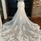 Beige Appliques Off-the-Shoulder Trumpet Long Wedding Dress Beautiful