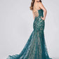 Mermaid / Trumpet Evening Gown Color Block Dress Formal Court Train Sleeveless Spaghetti Strap Lace Backless