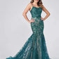 Mermaid / Trumpet Evening Gown Color Block Dress Formal Court Train Sleeveless Spaghetti Strap Lace Backless