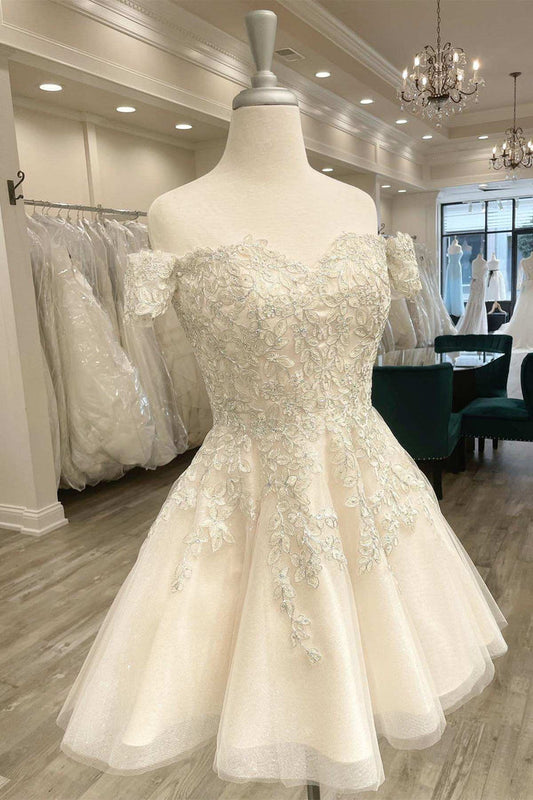 Princess White Appliques A-Line Short Homecoming Dress Off Shoulder