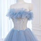 A-Line Tulle Lace Long Prom Dress Blue