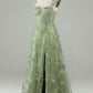 A Line Square Neck Corset Prom Dress with 3D Butterflies Floor Length Charming Evening Party Dress