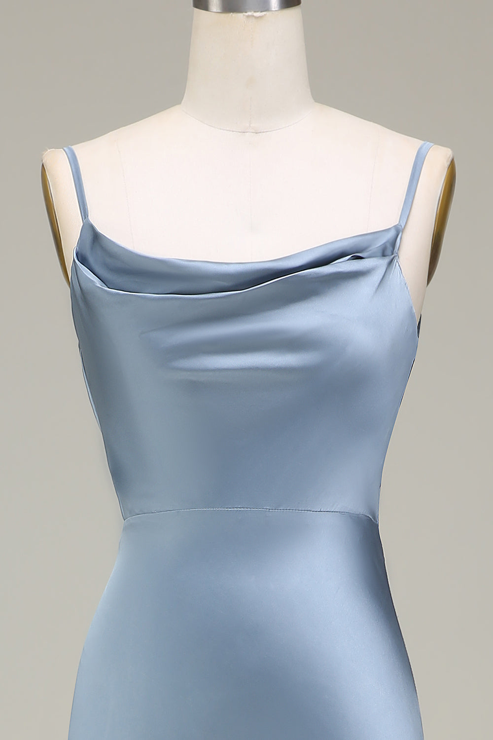 Dusty Blue Sheath Spaghetti Straps Long Satin Bridesmaid Dress Floor Length