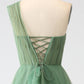A-Line One-Shoulder Long Tulle Prom Dress Floor Length Beautiful