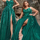 Dark Green A Line Spaghetti Straps Tulle Formal Dress with Slit Sexy Sparkly