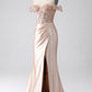 Champagne Mermaid Off The Shoulder Sequins Corset Prom Dress With Slit Evening Dresses