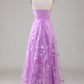A Line Square Neck Corset Prom Dress with 3D Butterflies Floor Length Charming Evening Party Dress