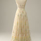A-Line Square Neck Embroidered Prom Dress Floor Length With Flowers