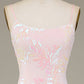 Pink Mermaid Spaghetti Straps Sparkly Long Prom Dress with Slit Evening Dresses