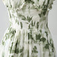 Green A-Line Spaghetti Straps Printed Floor Length Dress With Slit Beautiful