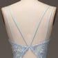 Blue Mermaid Tulle Beaded Long Prom Dress with Slit Sexy Evening Dresses