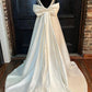 White Satin Crew Neck Bow-Back A-Line Wedding Dress Pure Color