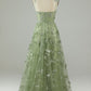 A Line Square Neck Corset Prom Dress with 3D Butterflies Floor Length Charming Evening Party Dress
