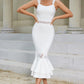 White Mermaid Square Neck Tea Length Wedding Guest Dress Party Dresses