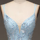Blue Mermaid Tulle Beaded Long Prom Dress with Slit Sexy Evening Dresses