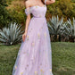 Lavender A Line Off The Shoulder Tulle Formal Dress With Embroidery Prom Dress With Flowers