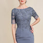 Grey Blue Mermaid Floor Length Chiffon Mother of Bride Dress With Appliques Beautiful