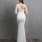 Mermaid / Trumpet Evening Gown Sparkle & Shine Dress Formal Floor Length Short Sleeve One Shoulder Sequined