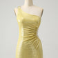 Sparkly Bodycon One Shoulder Hollow Out Pleated Short Homecoming Dress Sexy