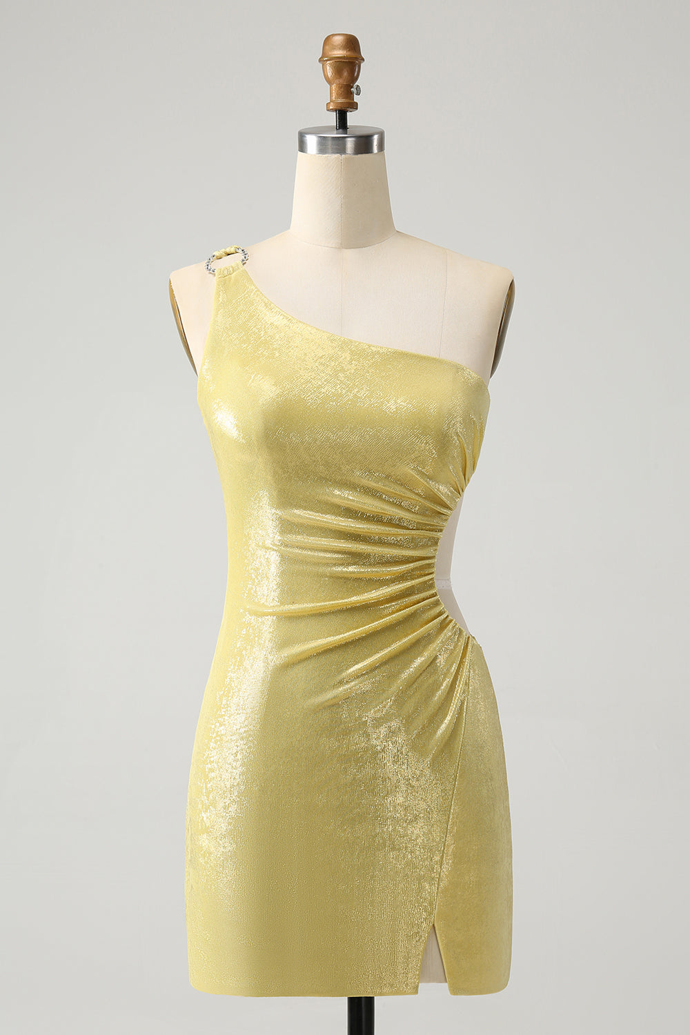 Sparkly Bodycon One Shoulder Hollow Out Pleated Short Homecoming Dress Sexy
