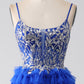 Royal Blue Spaghetti Straps Tiered Prom Dress with Sequins Beautiful