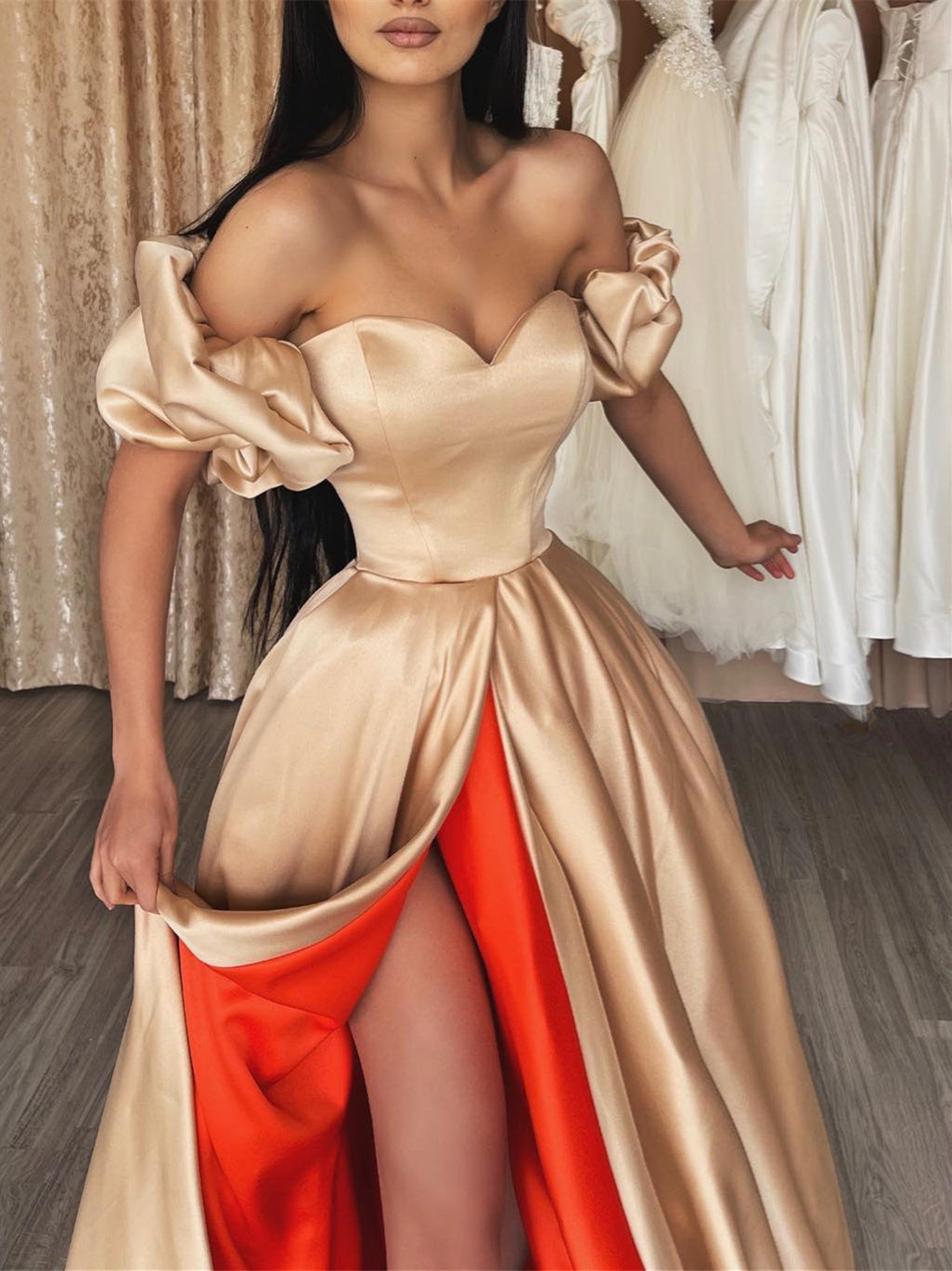 A-Line/Princess Off-The-Shoulder Floor-Length Prom Dresses Sexy