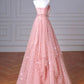 A-Line Tulle Long Prom Dress Pink