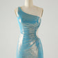 Sparkly Bodycon One Shoulder Hollow Out Pleated Short Homecoming Dress Sexy