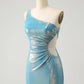 Sparkly Bodycon One Shoulder Hollow Out Pleated Short Homecoming Dress Sexy