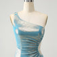 Sparkly Bodycon One Shoulder Hollow Out Pleated Short Homecoming Dress Sexy