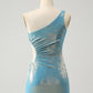 Sparkly Bodycon One Shoulder Hollow Out Pleated Short Homecoming Dress Sexy