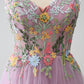 Mauve A-Line Spaghetti Straps Tulle Long Prom Dress With Embroidery With Flowers