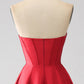 Elegant Princess A-Line Strapless Red Long Prom Dress with 3D Flowers Off Shoulder