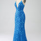 Mermaid Spaghetti Straps Deep V Neck Sequins Long Prom Dress Sexy Evening Dresses