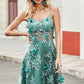 Glitter A-Line Spaghetti Straps Long Corset Prom Dress With Lace Flower Beautiful