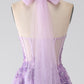 Purple A-Line Halter Neck Beaded Long Prom Dress V-neck With Slit