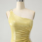 Sparkly Bodycon One Shoulder Hollow Out Pleated Short Homecoming Dress Sexy