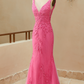 V Neck Prom Dresses Mermaid Lace With Applique And Sash Sweep Train Beautiful