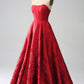 Elegant Princess A-Line Strapless Red Long Prom Dress with 3D Flowers Off Shoulder