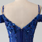Royal Blue Mermaid Spaghetti Straps Beaded Corset Prom Dress with Slit Sexy Evening Dresses