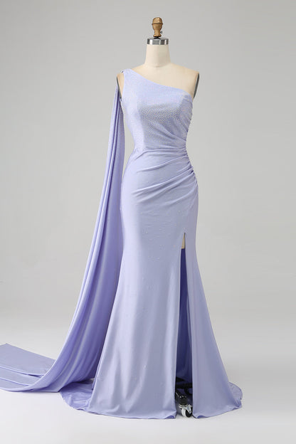 Mermaid One Shoulder Backless Long Prom Dress with Slit Sexy Evening Dresses