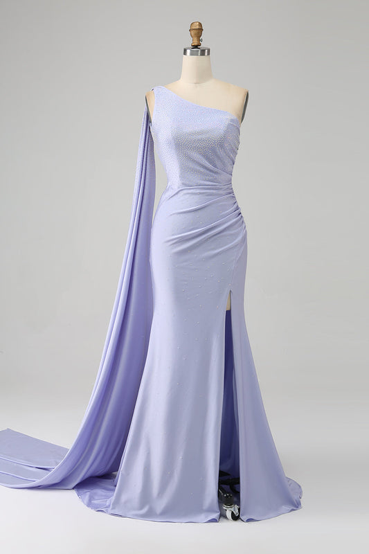 Mermaid One Shoulder Backless Long Prom Dress with Slit Sexy Evening Dresses