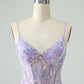 Glitter Tight Spaghetti Straps Corset Short Homecoming Dress with Sequins Sparkly