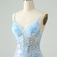 Glitter Tight Spaghetti Straps Corset Short Homecoming Dress with Sequins Sparkly