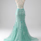 Mermaid Spaghetti Straps Long Prom Dress with Appliques Floor Length With Flowers