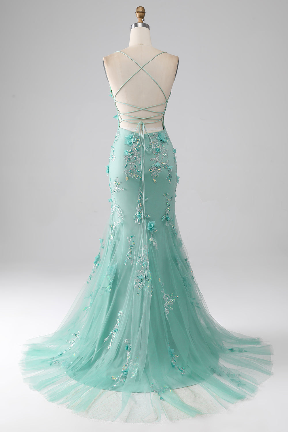 Mermaid Spaghetti Straps Long Prom Dress with Appliques Floor Length With Flowers