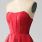Elegant Princess A-Line Strapless Red Long Prom Dress with 3D Flowers Off Shoulder