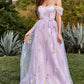 Lavender A Line Off The Shoulder Tulle Formal Dress With Embroidery Prom Dress With Flowers