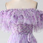 A-Line Off the Shoulder Floral Long Prom Dress With Ruffles Beautiful